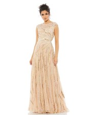 Mac Duggal 5445 CAP SLEEVE EMBELLISHED EVENING GOWN Sz 6 Beige Multi $598