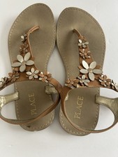Children s Place Girl Sandals - Flat heal, ankle straps, floral features, Sz 2