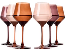 Venus Colored Wine Glasses Set of 6-17.5【Hand Blown】 Brown Wine Glasses with ...