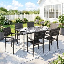 7 Pieces Outdoor Dining Set, Patio Table and Chairs for 6, Black
