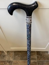 WALKING STICK LADIES MENS WOODEN STURDY COLOURFUL byTerri B BLACK SILVER RAINBOW