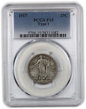 1917 P PCGS F15 Type 1 - Silver Standing Liberty Quarter 25C US Coin #62455B