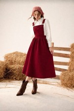 SHEIN Mod Burgundy Corduroy Pinafore Midi Dress Fit & Flare 8/10 L New no tags