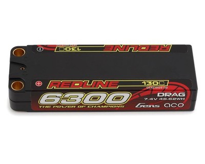 Gens Ace Redline ''Drag'' 2S 130C LiPo Battery Pack w/8mm Bullets (7.4V/6300mAh)