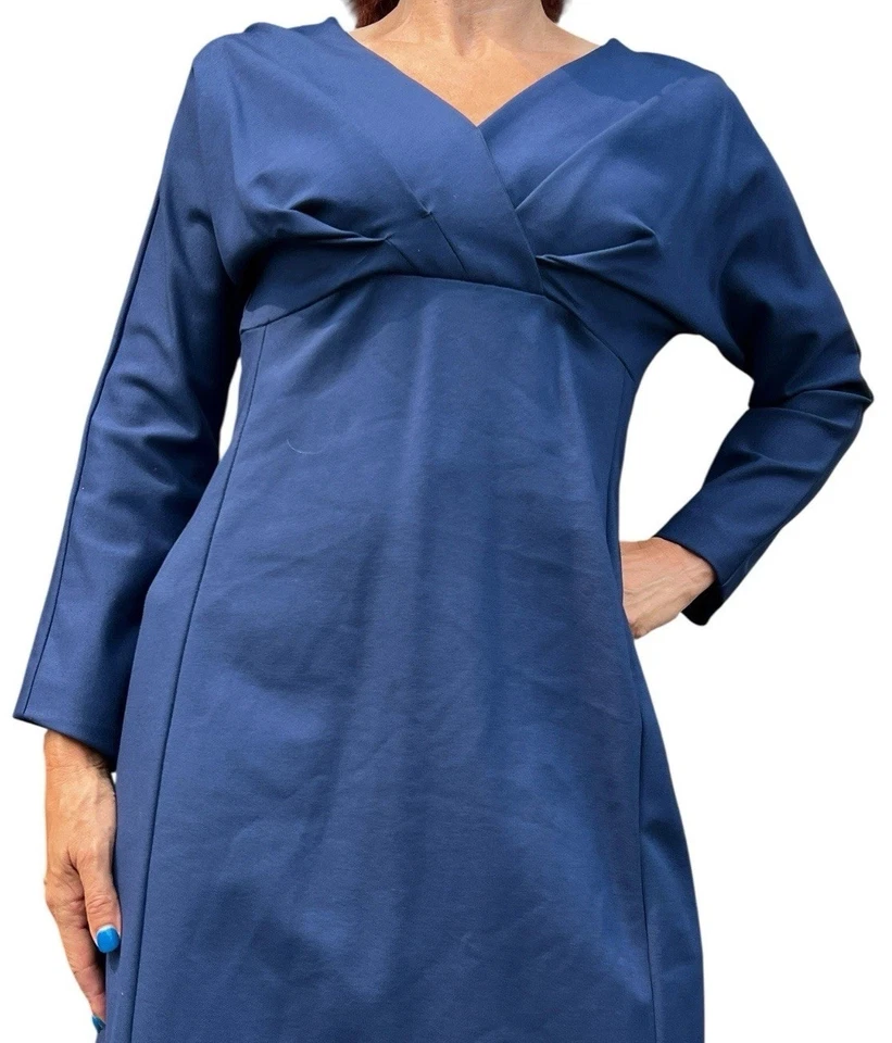 Piazza Sempione Azul Elástico Vaina Jersey Cuello en V Vestido Italia Manga 3/4 44/8 Foto 3 de 4