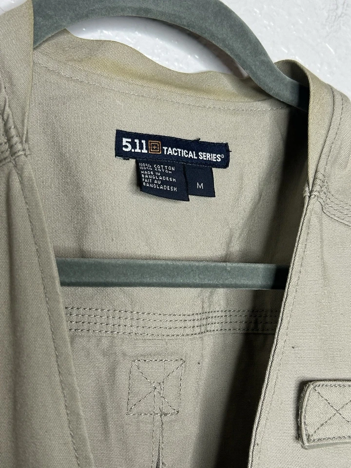 5.11 Tactical Series Tan Canvas Vest Pockets Button Zip Outdoor Hunting Medium - Image 3 of 4