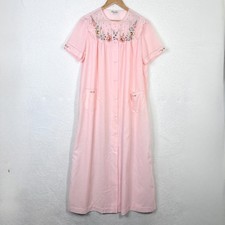 Lily Vintage Pink Hand Embroidered Floral Nightgown Housecoat Frock Large 60s 70