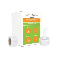Cast Hand Stretch Wrap 5"x700' 115 Gauge Clear Bundling Shrink Film 12 Rolls