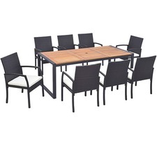 9 PCS Outdoor Rattan Dining Set with Acacia Wood Table 1.9" Umbrella Hole