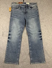 T.K. Axel Slim Boot Jeans Mens 36x34 Blue Stretch Embroidered Flap Pockets NWT