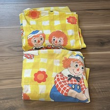 Vintage Raggedy Ann Andy Lot Of 2 Twin Fitted Sheets Yellow White Squares