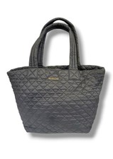 MZ WALLACE Medium Gray Quilted Metro Tote Bag Lightweight Vachetta Leather Trim