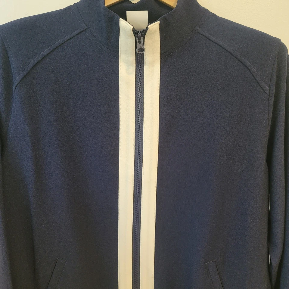 BELYN KEY Golf Jacket L Balmoral Bomber Ink Navy Blue White Preppy Gym Old Money - Image 2 of 4