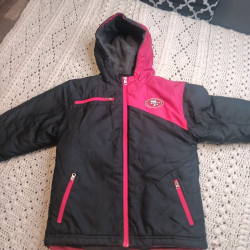 NFL Team Apparel Kids 5/6 San Francisco 49ers Windbreaker Hoodie Zip Red Black - Picture 2 of 9