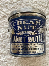 Cream Nut Brand Peanut Butter 1-Pound Pail Tin w/Lid Handle Grand Rapids MI