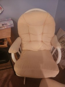Best Chairs Inc. Canary Yellow Upholstered Glider Chair with Ottoman, White Wood