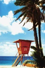 Poster Studio B - Orange Lifegaurd Hut Beach Ocean Sea 24x36" NEW Wall Art P4888