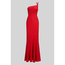 Halston Women's Red Sybil One-Shoulder Crepe Column Gown Maxi Dress Size 10 NWOT