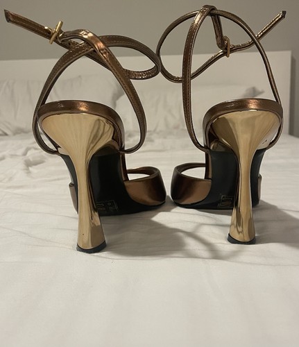 ALDO Women’s Gold Strappy Ankle Strap Stiletto Open Toe Buckle Heel 10 - Picture 4 of 5