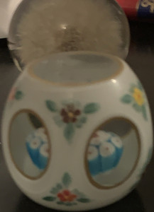Porcelain Floral Thimble Holder with Owl Motif