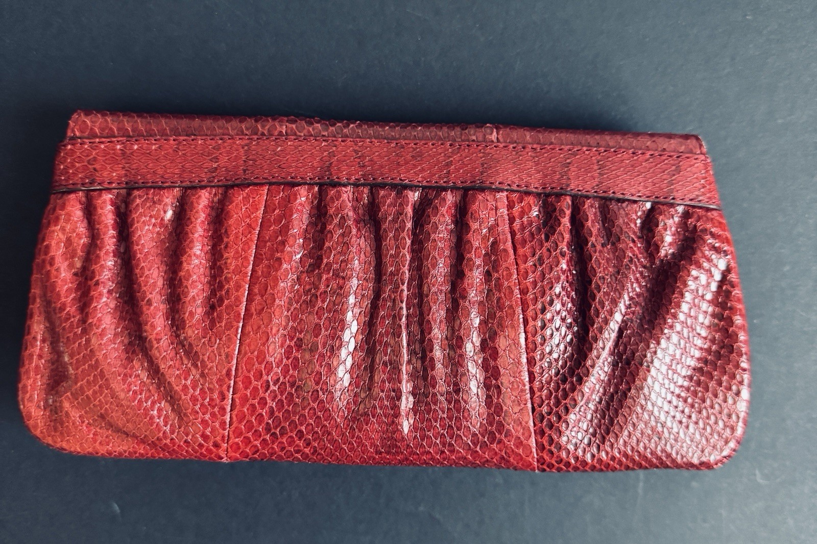 Gucci Bamboo red Snakeskin Leather Evening Clutch… - image 2