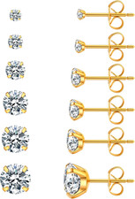6 Pairs Stud Earrings Set, Hypoallergenic Cubic Zirconia 316L Earrings Stainless