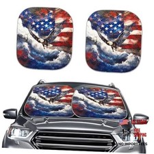 Pattern Auto Front Windshield Sun Shade 2 Pieces Set Eagle American Flag
