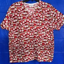 Women  s M Medium Peaches Uniforms Christmas Santa Scrub Top Short Sleeve 184