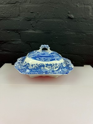Spode italienische blau und weiß rechteckig bedeckt Gemüse Servierschale/Terrine