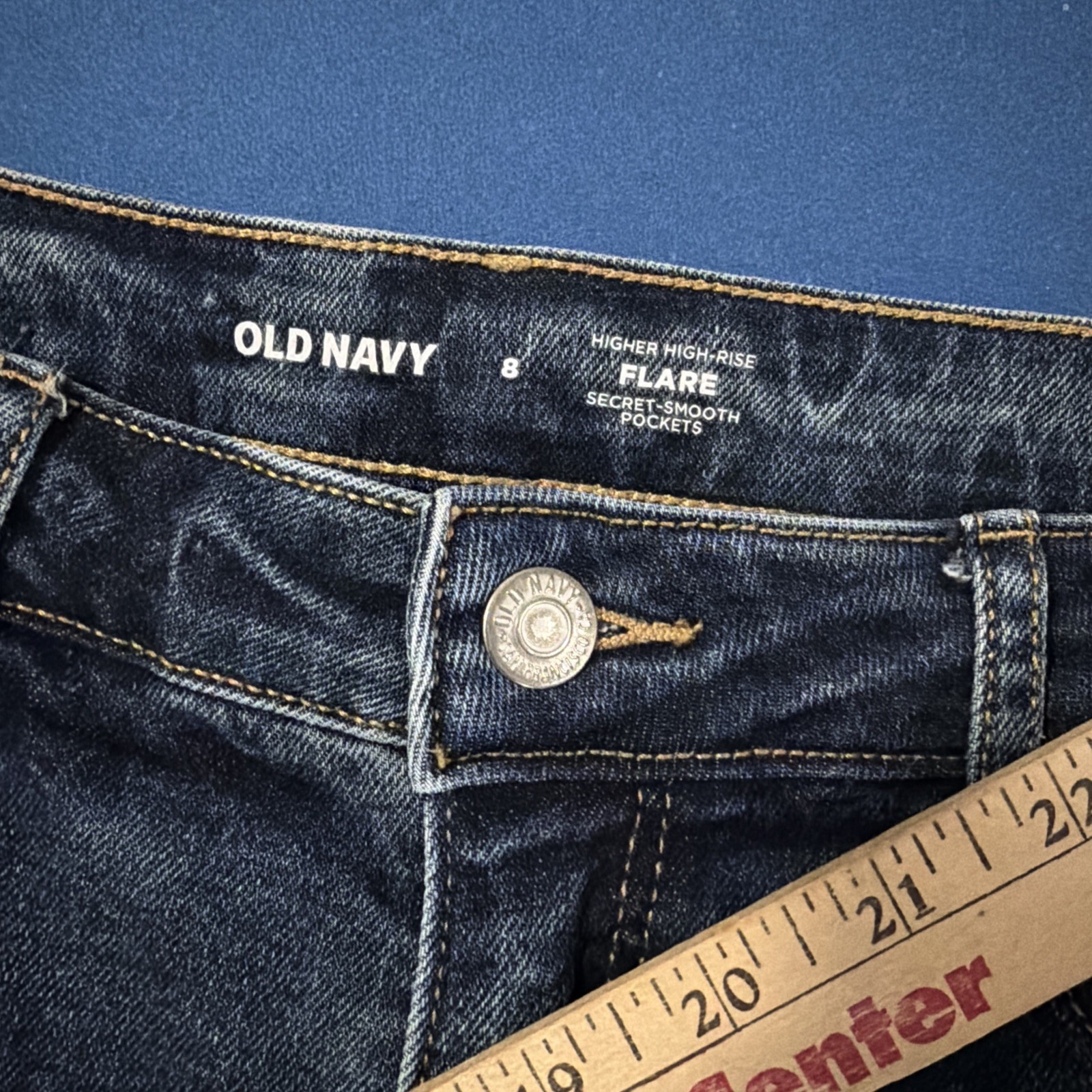 Old Navy Higher High Rise Flare Jeans Size 8 Blue Fade Stretch Denim Y2K
