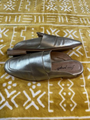 Free People Metallic Light Gold- At Ease Loafer Mules Sz 39 Arrive Clean!