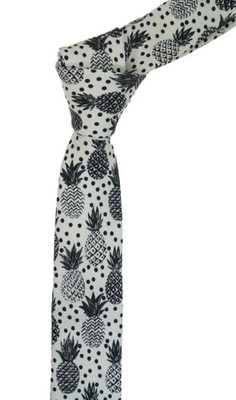 NWT Dolce & Gabbana Black & White Pineapple Silk Neck Tie Skinny Made in Italy