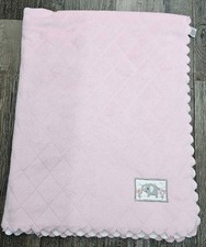 Carters Child of Mine Baby Blanket Pink Plush Elephant Patch Scalloped Diamond