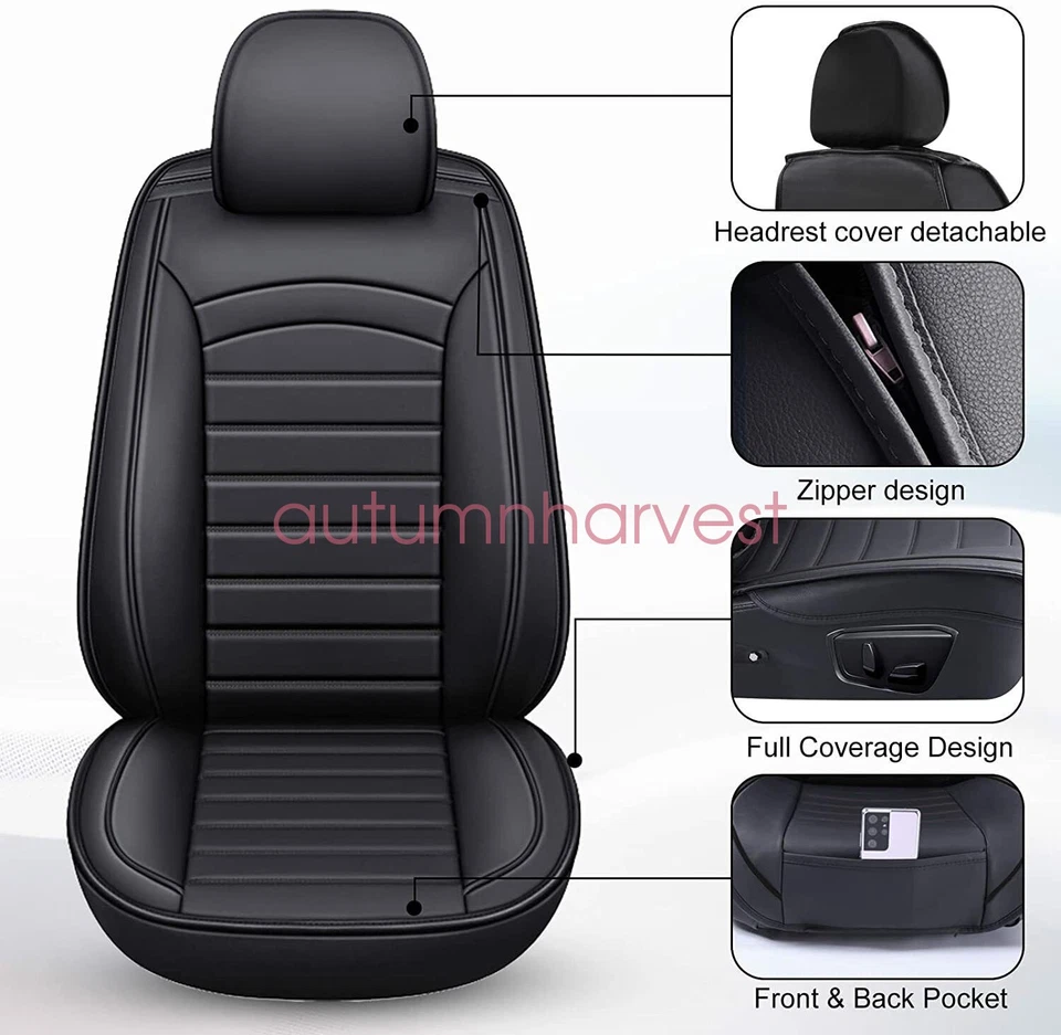 For BMW Car Seat Covers 5 Seats Full Set Leather Front + Rear Cushion Protectors - Image 4 of 4