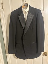 Tuxedo Men Bill Blass 44L Black 1 Button Wide Notch Lapel 100 Wool Pants 41X35
