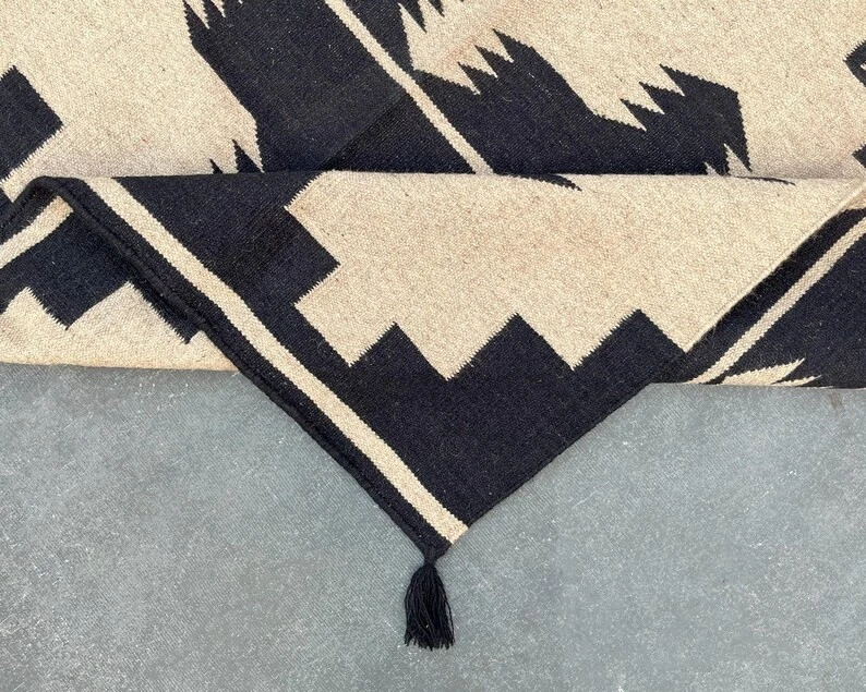 Alfombra de lana boho Southwestern Navajo Kilim tejida a mano alfombra azteca nativa americana Foto 2 de 4