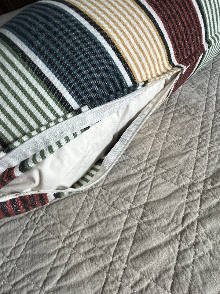 Ikea KUDDVIVA Cushion Lumbar Pillow Cover Striped w/ Feather Insert 16 x 26 - Image 4 of 4