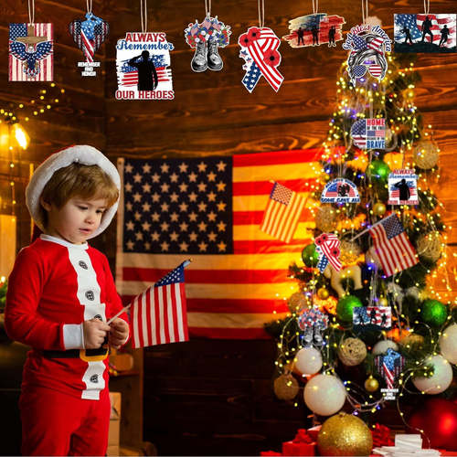 30 Pieces Memorial Day Tree Decorations Red White and Blue Wood Hanging... - Picture 4 of 7