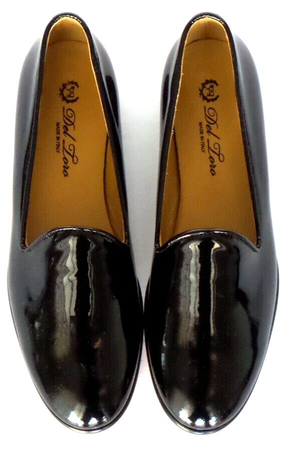 NEW & CUTE! Women's $350 DEL TORO Black "PATENT LEATHER" Slippers Loafers Shoe 8