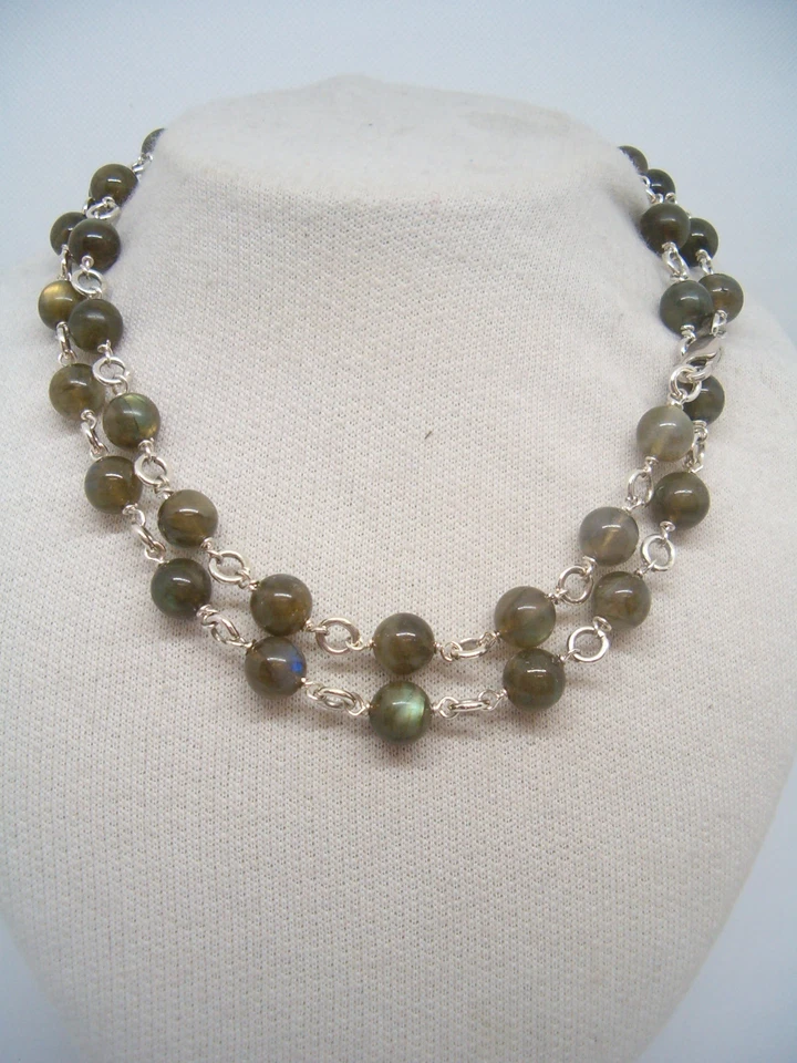 Collana in Argento 925 con LABRADORITE naturale - Girocollo Pietre Dure - Immagine 2 di 4
