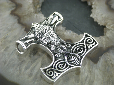 Ketten Anhänger THORS HAMMER Mjölnir WIKINGERKOPF Viking Gothic Celtic Silber925