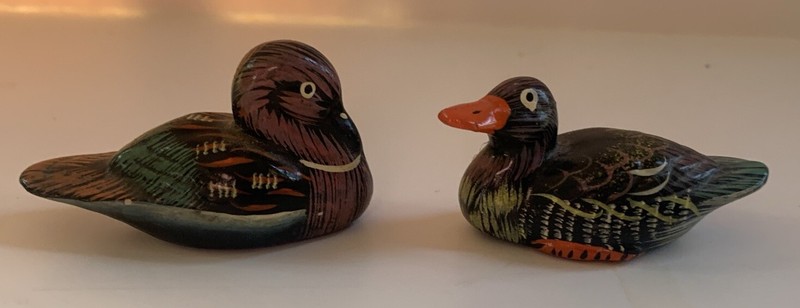 Pair Miniature  Duck Decoys Ceramic Duck Figurines Handpainted, Great Colors