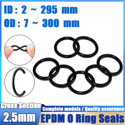 Metric Rubber EPDM O Ring Seals 2.5mm Cross Section 2mm - 295mm ID O-Rings Black