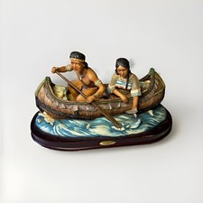 HAND MADE SCULPTURE OF NATIVE AMERICAN BRAVE & SQUAW IN CANOE - JULIANA