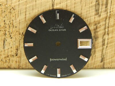 Ocean Star Mido Powerwind Vintage Black 29.33mm Date Wndw Watch Dial Silvr Mrkrs