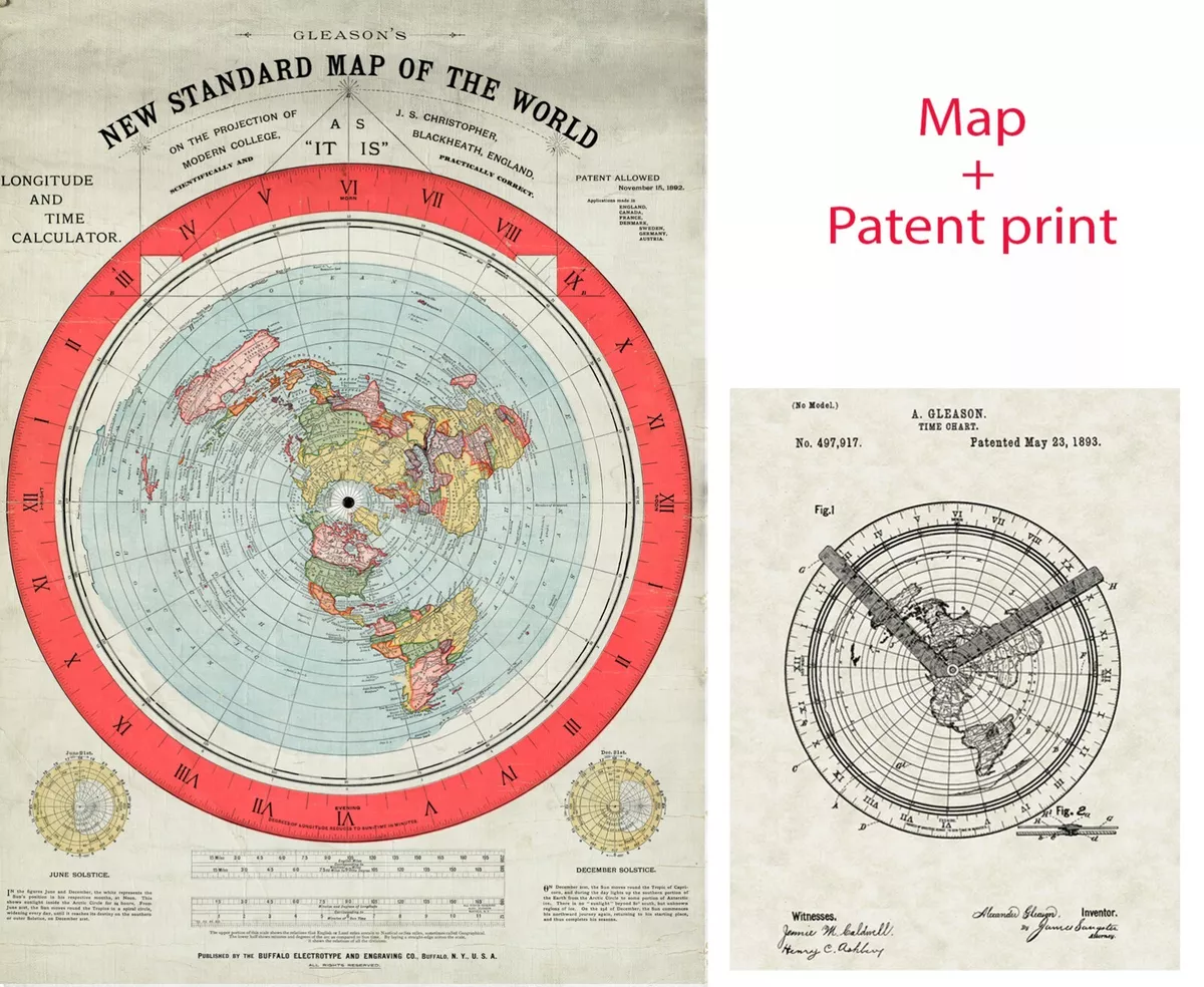 1892 Flat Earth Map Alexander Gleason's New Standard Map of the