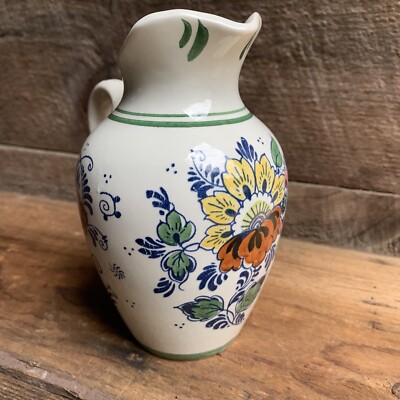 Delft Pottery Pitcher Polychroom Polychrome Bols Holland 6  T Flowers