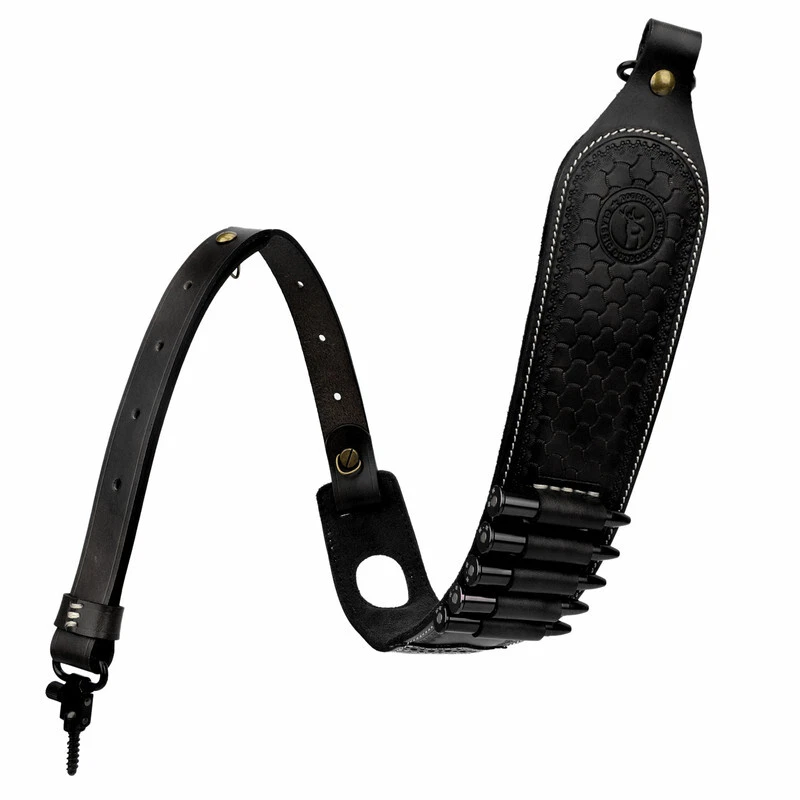TOURBON Leather Rifle Sling Padded Bullets 30-06 Ammo Carry Strap+Swivels Screws - Image 2 of 4