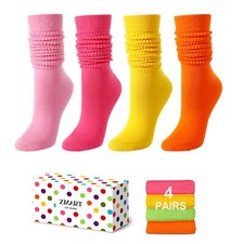 Slouchy Socks for Women - Long High Tube Scrunch Socks 4 Pack Pink Orange Yel...