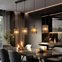 Pendellampe Decken HäNgeleuchte Esszimmerlampe 4 Flammig Rauchfarben H 133 Cm